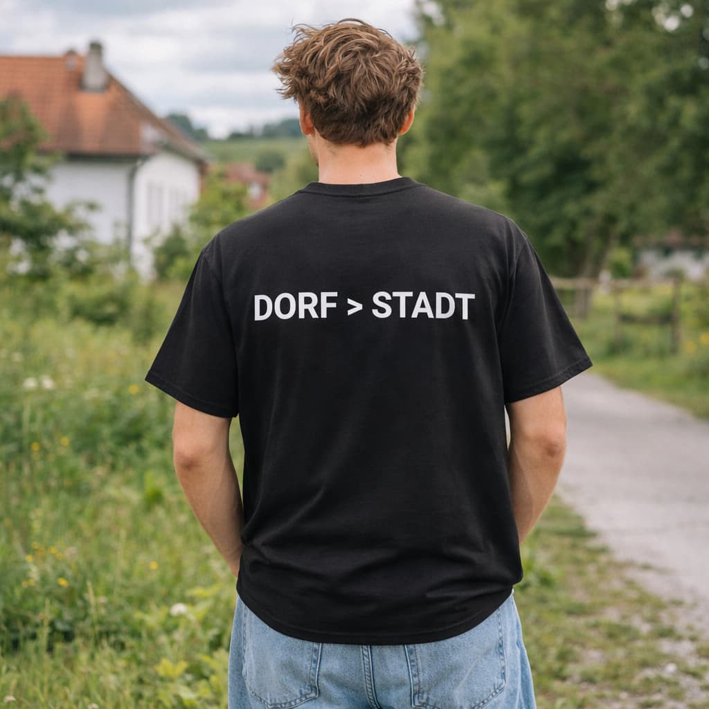 Oversized schwarzes T-Shirt "Dorf>Stadt" für Damen und Herren - Streetwear-Style.