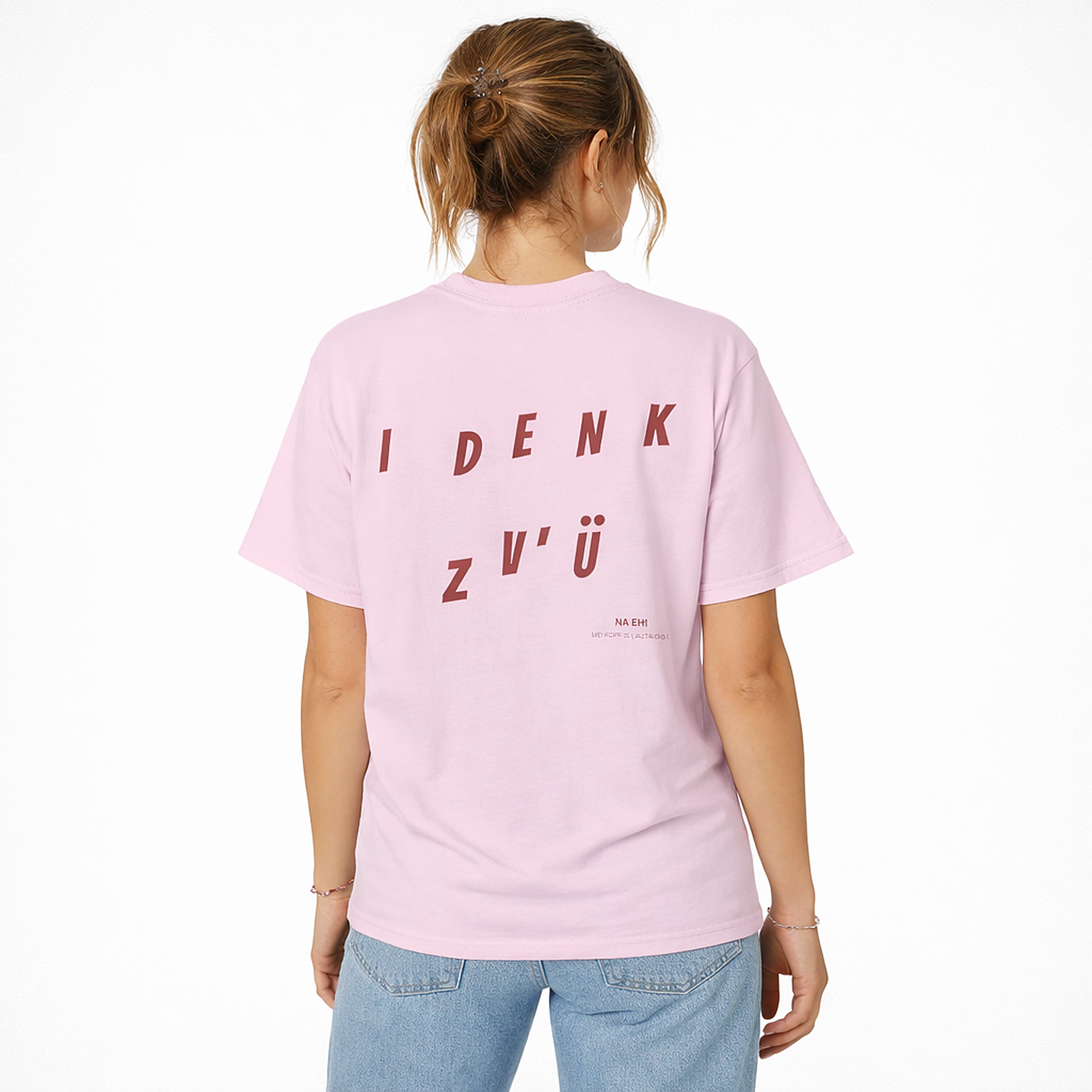 Oversized rosa T-SHirt "I denk zv'ü" für Damen und Herren - Streetwear-Style