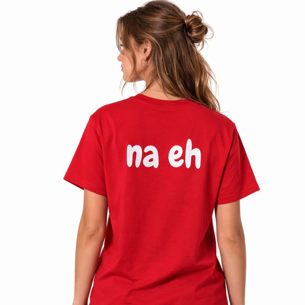 Oversized rotes T-Shirt "na eh" für Damen und Herren - Streetwear-Style.