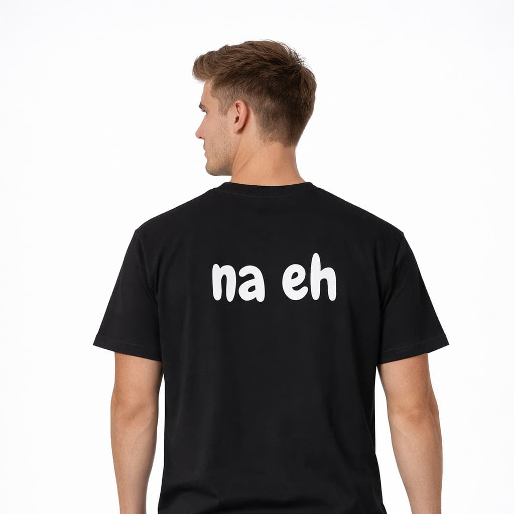 Oversized schwarzes T-Shirt "na eh" für Damen und Herren - Streetwear-Style.