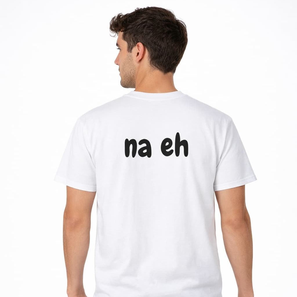 Oversized weißes T-Shirt "na eh" für Damen und Herren - Streetwear-Style.